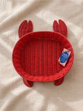 🦀 NWT Ciroa “Hello Summer” Crab Serving Basket | Coastal Red Wicker